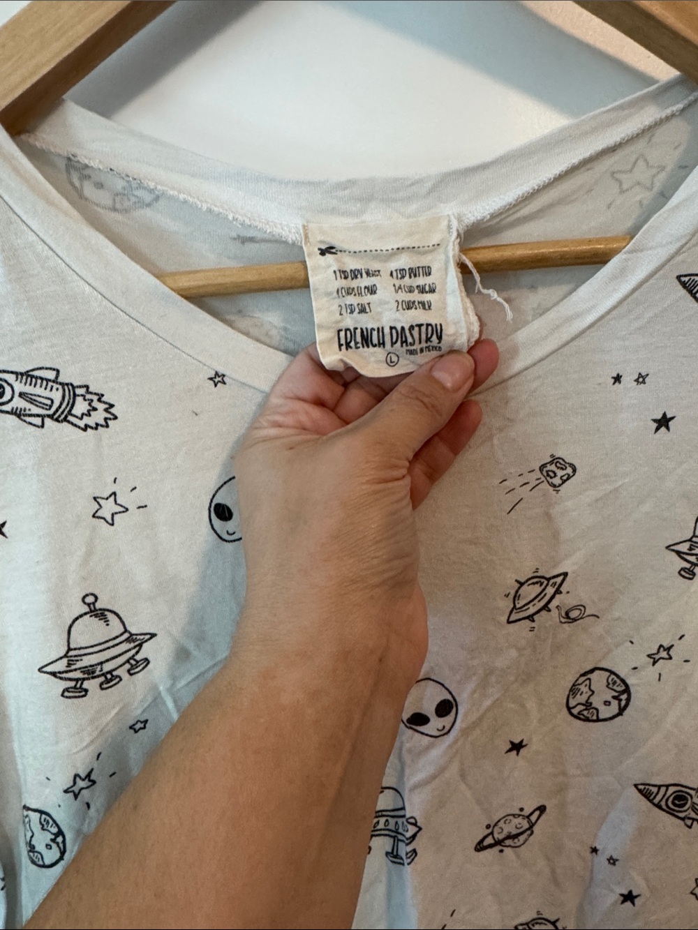 french pastry White Tee with Black Space Print